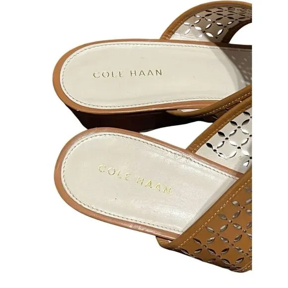 Cole Haan tan leather wedge sandal sz 9.5 - Picture 5 of 7